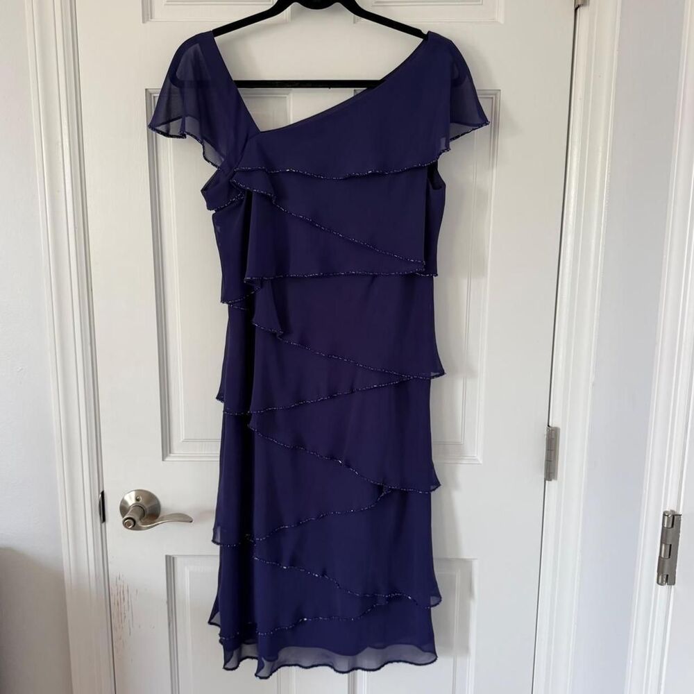 y2k fairy Patra purple tiered chiffon asymmetrical cocktail dress beaded size 10